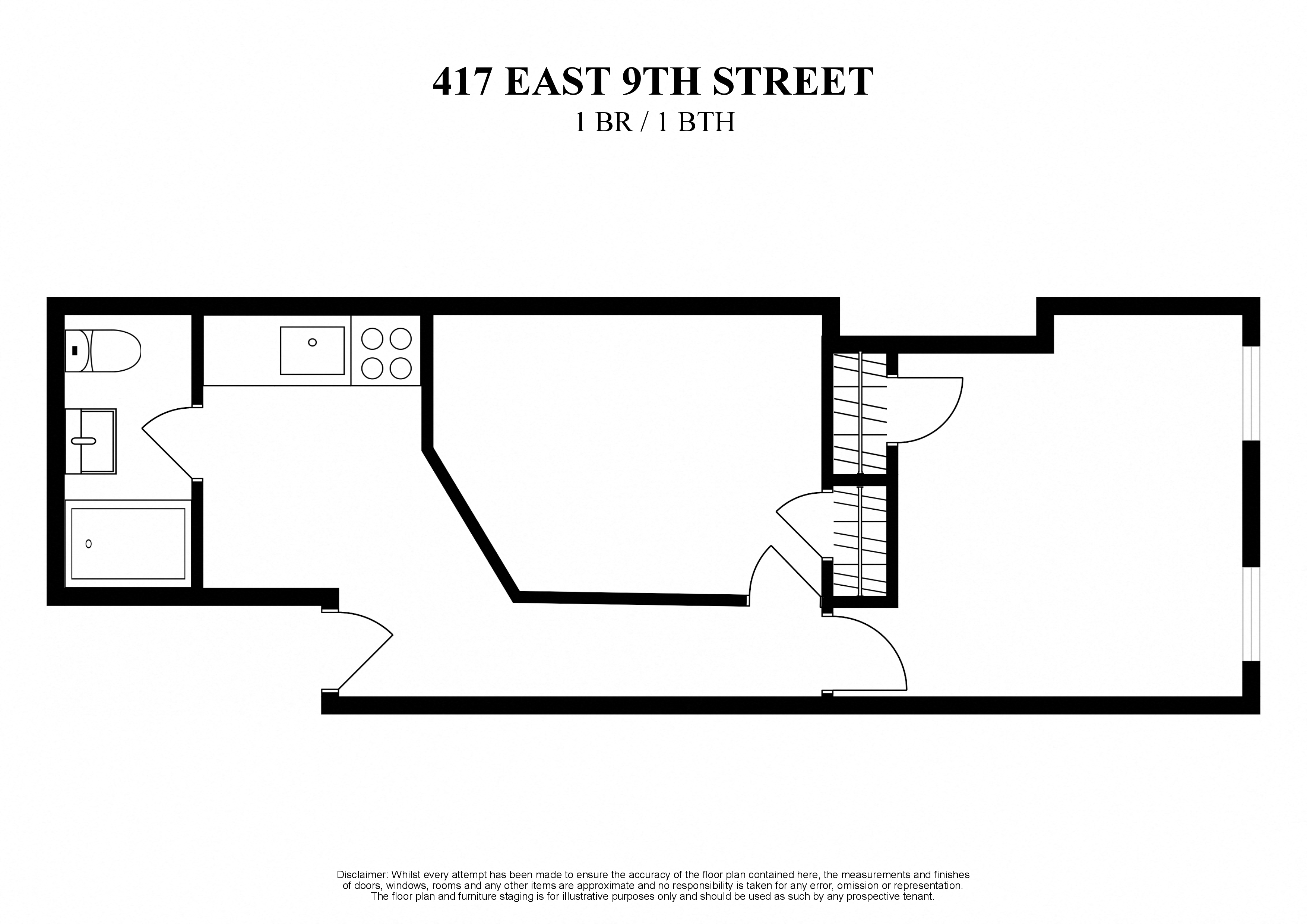Floor plan for 1 bed, 1 bath
